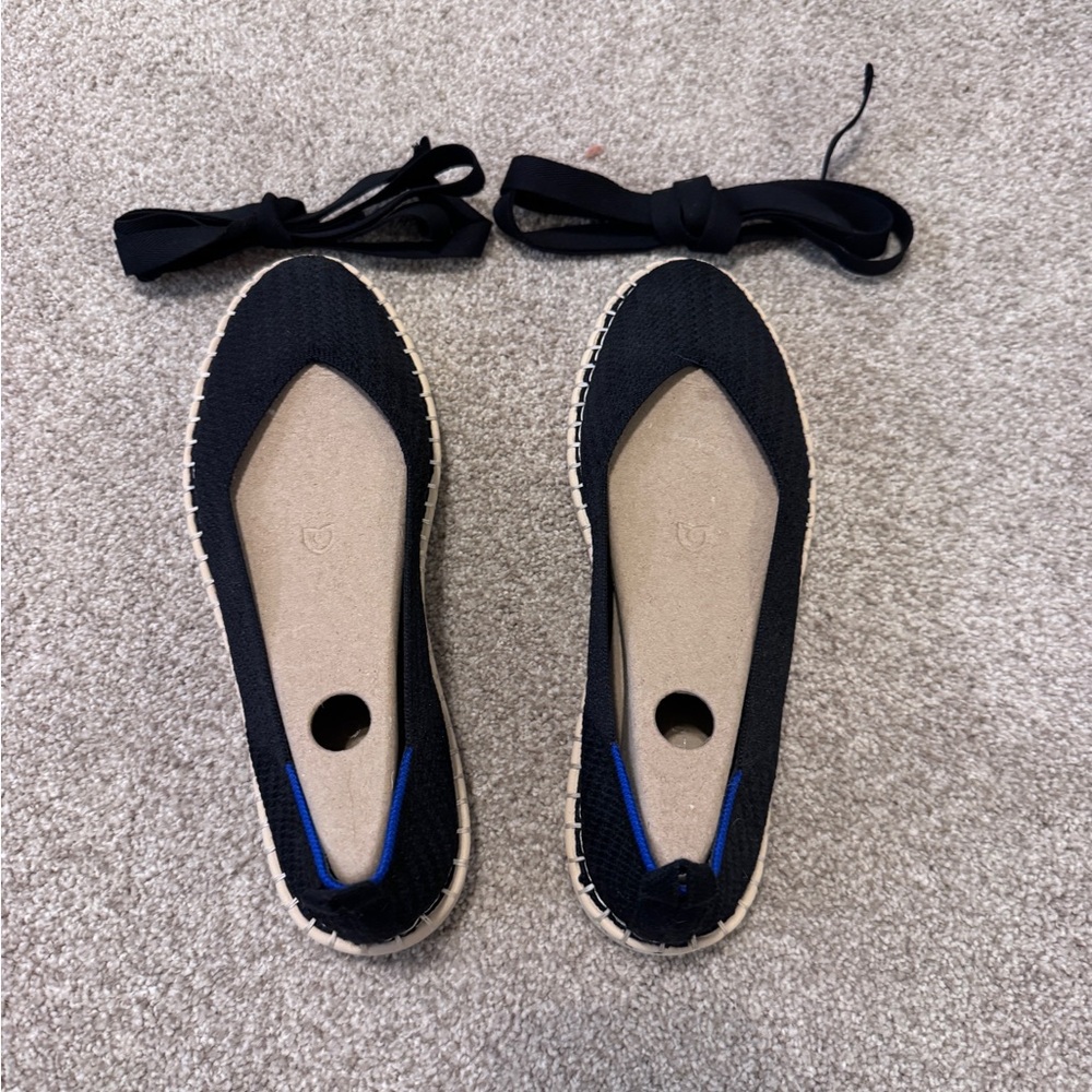 Rothy's Black and Blue Espadrille Flats with Ankle Ties